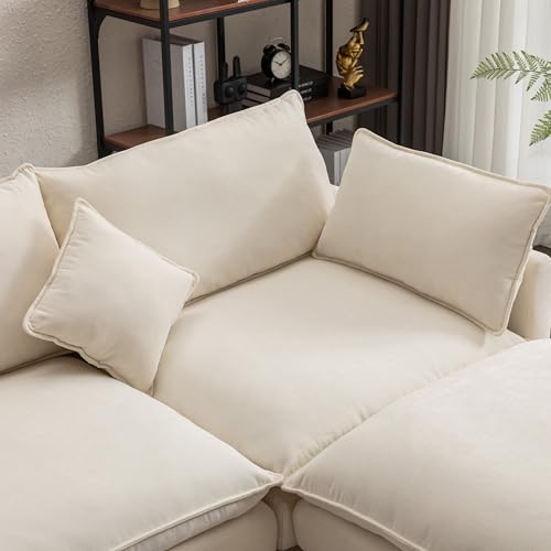 Ball & Cast 100.39" Modular Sectional Sofa with Removable Ottoman, L Shaped 3-Seater Cloud Couch with Pillows for Living Room,Apartment,Office,Beige