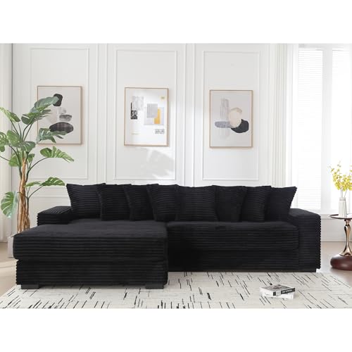 ERYE Oversized Two-Piece Left Facing Modular Sectional Sofa Couch for Living Room, 111-Inch L-Shaped Corduroy Upholstered Convertible Sofa&Couch with Right Chaise Daybed and 8 Pillows