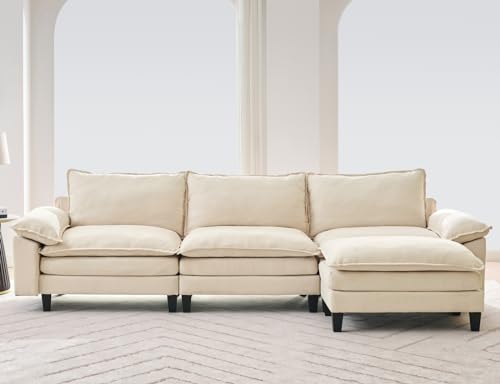 Txtin's 118" 3 Seat Cloud Couches for Living Room, L Shaped Sectional Couch with Ottoman, Modular Sectional Sofa for Apartment, Beige