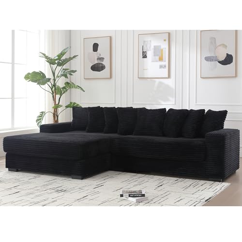 ERYE Oversized Two-Piece Left Facing Modular Sectional Sofa Couch for Living Room, 111-Inch L-Shaped Corduroy Upholstered Convertible Sofa&Couch with Right Chaise Daybed and 8 Pillows