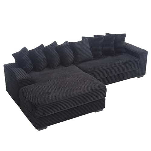ERYE Oversized Two-Piece Left Facing Modular Sectional Sofa Couch for Living Room, 111-Inch L-Shaped Corduroy Upholstered Convertible Sofa&Couch with Right Chaise Daybed and 8 Pillows
