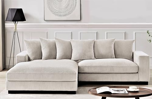 Container Furniture Direct Luxe Oversized Two-Piece Sectional Couches for Living Room, 102.4-Inch L Shaped Sofa with Chaise, Upholstered with Corduroy Fabric, Ivory - Left Facing