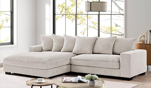 Container Furniture Direct Luxe Oversized Two-Piece Sectional Couches for Living Room, 102.4-Inch L Shaped Sofa with Chaise, Upholstered with Corduroy Fabric, Ivory - Left Facing