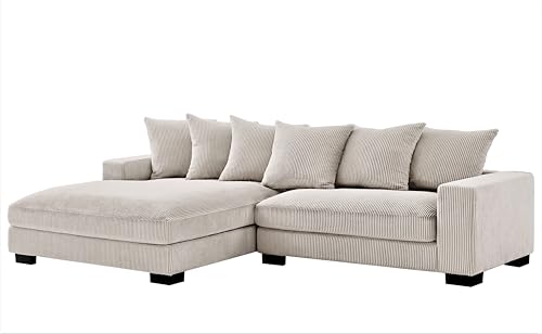 Container Furniture Direct Luxe Oversized Two-Piece Sectional Couches for Living Room, 102.4-Inch L Shaped Sofa with Chaise, Upholstered with Corduroy Fabric, Ivory - Left Facing