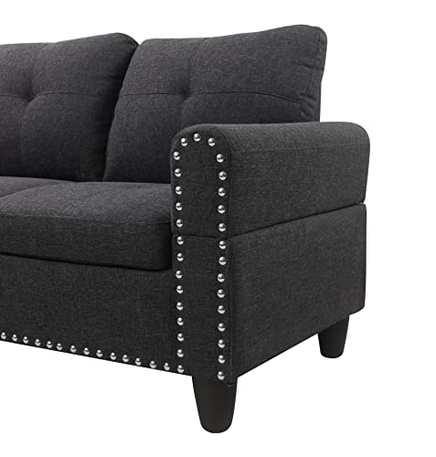 ACQCA 98" L Shaped Sectional Sofa with Left Facing Chaise,Linen Upholstered Corner Couch with Removable Storage Ottoman and Hidden Cup Holders for Living Room,Charcoal Grey