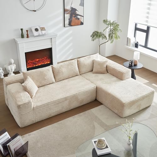 104" L-Shape Modular Sectional Sofa Couch - Comfy Upholstered Cloud Couch for Living Room - Modern Minimalist Couch,Deep Seat,No Assembly Required (Beige,Plush Corduroy, Right Facing Chaise)