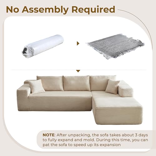 104" L-Shape Modular Sectional Sofa Couch - Comfy Upholstered Cloud Couch for Living Room - Modern Minimalist Couch,Deep Seat,No Assembly Required (Beige,Plush Corduroy, Right Facing Chaise)