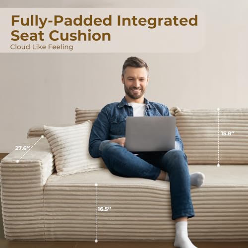 104" L-Shape Modular Sectional Sofa Couch - Comfy Upholstered Cloud Couch for Living Room - Modern Minimalist Couch,Deep Seat,No Assembly Required (Beige,Plush Corduroy, Right Facing Chaise)
