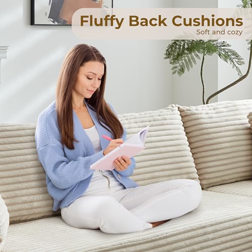 104" L-Shape Modular Sectional Sofa Couch - Comfy Upholstered Cloud Couch for Living Room - Modern Minimalist Couch,Deep Seat,No Assembly Required (Beige,Plush Corduroy, Right Facing Chaise)