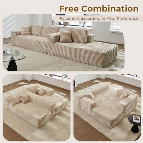 104" L-Shape Modular Sectional Sofa Couch - Comfy Upholstered Cloud Couch for Living Room - Modern Minimalist Couch,Deep Seat,No Assembly Required (Beige,Plush Corduroy, Right Facing Chaise)
