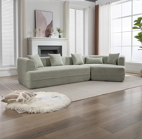 Modern Living Room Cloud Curved Foam Sofa with Chaise Lounge,Right-Facing Deap Seat Modular Sectional Couch,2 PC Free Combination Minimalist Boucle Sofá Corner Recliner Couches Floor Sofabed