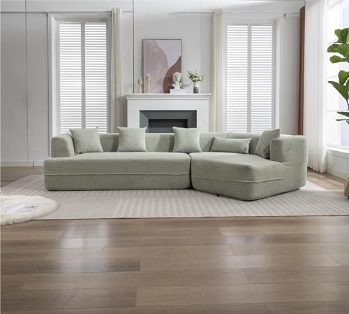 Modern Living Room Cloud Curved Foam Sofa with Chaise Lounge,Right-Facing Deap Seat Modular Sectional Couch,2 PC Free Combination Minimalist Boucle Sofá Corner Recliner Couches Floor Sofabed