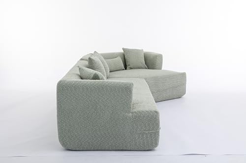 Modern Living Room Cloud Curved Foam Sofa with Chaise Lounge,Right-Facing Deap Seat Modular Sectional Couch,2 PC Free Combination Minimalist Boucle Sofá Corner Recliner Couches Floor Sofabed