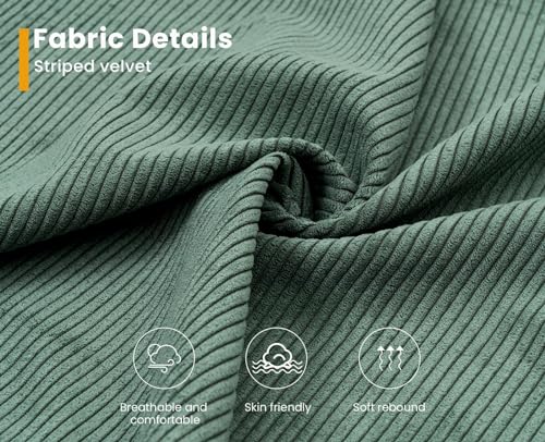 KKL Convertible Sectional Sofa, Corduroy, Green, 106 inch, L Shaped Couch with Storage Ottoman