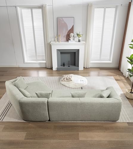 Modern Living Room Cloud Curved Foam Sofa with Chaise Lounge,Right-Facing Deap Seat Modular Sectional Couch,2 PC Free Combination Minimalist Boucle Sofá Corner Recliner Couches Floor Sofabed