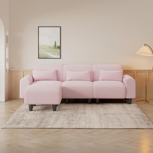 NicBex Sectional Couch Sofa with Lounge Chair Polyester Modern L Shaped Cloud Couch for Living Room Furniture Sets with Waist Pillows, Modular Sofa for Living Room, Bedroom, Apartment, 84.6" L, Pink