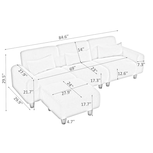 NicBex Sectional Couch Sofa with Lounge Chair Polyester Modern L Shaped Cloud Couch for Living Room Furniture Sets with Waist Pillows, Modular Sofa for Living Room, Bedroom, Apartment, 84.6" L, Pink