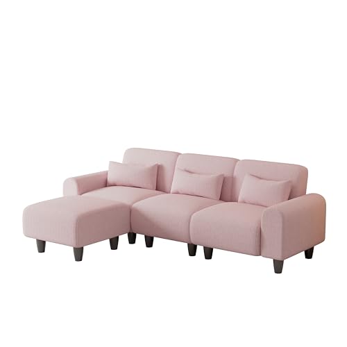 NicBex Sectional Couch Sofa with Lounge Chair Polyester Modern L Shaped Cloud Couch for Living Room Furniture Sets with Waist Pillows, Modular Sofa for Living Room, Bedroom, Apartment, 84.6" L, Pink