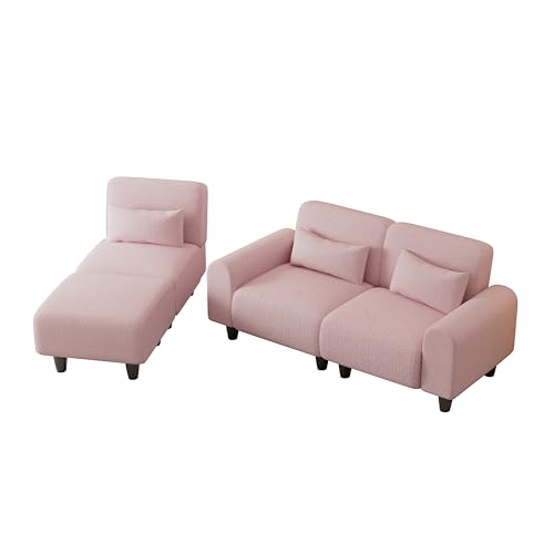 NicBex Sectional Couch Sofa with Lounge Chair Polyester Modern L Shaped Cloud Couch for Living Room Furniture Sets with Waist Pillows, Modular Sofa for Living Room, Bedroom, Apartment, 84.6" L, Pink