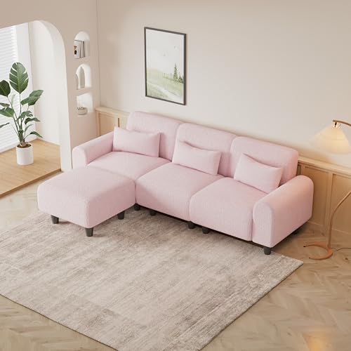 NicBex Sectional Couch Sofa with Lounge Chair Polyester Modern L Shaped Cloud Couch for Living Room Furniture Sets with Waist Pillows, Modular Sofa for Living Room, Bedroom, Apartment, 84.6" L, Pink