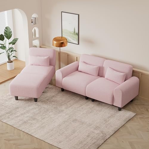 NicBex Sectional Couch Sofa with Lounge Chair Polyester Modern L Shaped Cloud Couch for Living Room Furniture Sets with Waist Pillows, Modular Sofa for Living Room, Bedroom, Apartment, 84.6" L, Pink