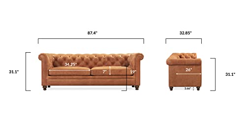 POLY & BARK Lyon 87.4" Sofa in Full-Grain Pure-Aniline Italian Tanned Leather in Cognac Tan