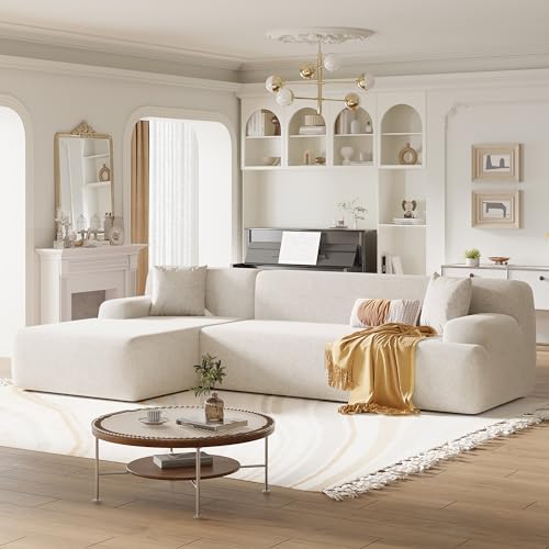 VnndeNest 107'' Modular Sectional Couch, Comfy Chenille Fabric Sectional Sofa with Chaise Lounge, Modern Upholstered L-Shape Sofa Corner Couch for Living Room, Apartment, Bedroom, Assembly-Free，Beige