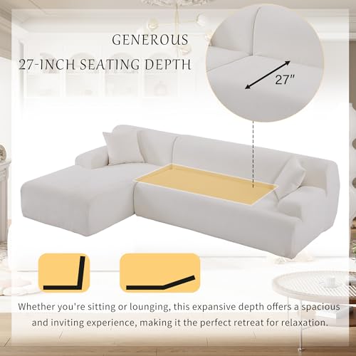 VnndeNest 107'' Modular Sectional Couch, Comfy Chenille Fabric Sectional Sofa with Chaise Lounge, Modern Upholstered L-Shape Sofa Corner Couch for Living Room, Apartment, Bedroom, Assembly-Free，Beige