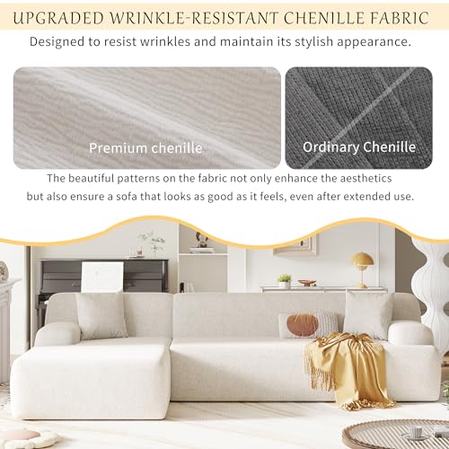 VnndeNest 107'' Modular Sectional Couch, Comfy Chenille Fabric Sectional Sofa with Chaise Lounge, Modern Upholstered L-Shape Sofa Corner Couch for Living Room, Apartment, Bedroom, Assembly-Free，Beige