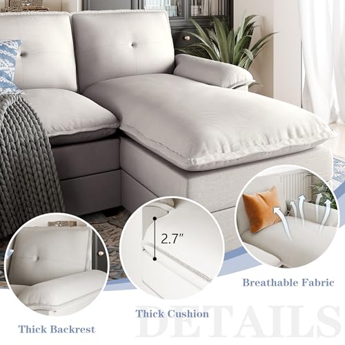 Shintenchi 110" Modular Sectional Couches for Living Room, U-Shaped Sofa Couch with Double Chaise, 4 Seat Sofa Sets with Thick Cushion & Soft Backrest, Creamy White