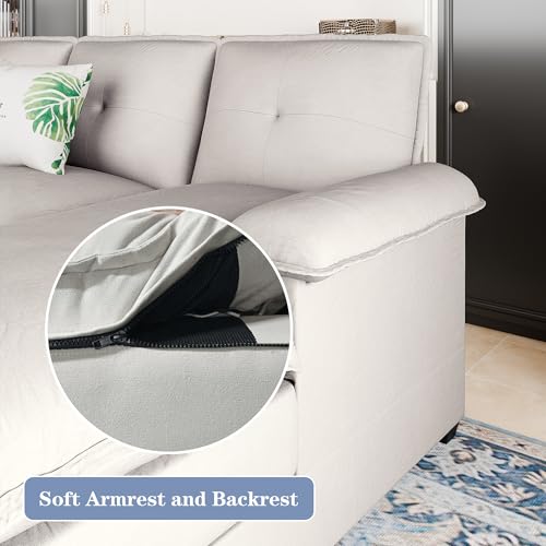 Shintenchi 110" Modular Sectional Couches for Living Room, U-Shaped Sofa Couch with Double Chaise, 4 Seat Sofa Sets with Thick Cushion & Soft Backrest, Creamy White