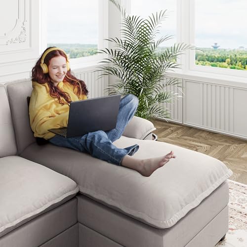 Shintenchi 110" Modular Sectional Couches for Living Room, U-Shaped Sofa Couch with Double Chaise, 4 Seat Sofa Sets with Thick Cushion & Soft Backrest, Creamy White