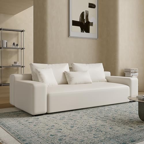 Acanva Modern Minimalist Sofa with Extra Deep Seats for Living Room, Bedroom and Lounge, Vegan Leather Couch