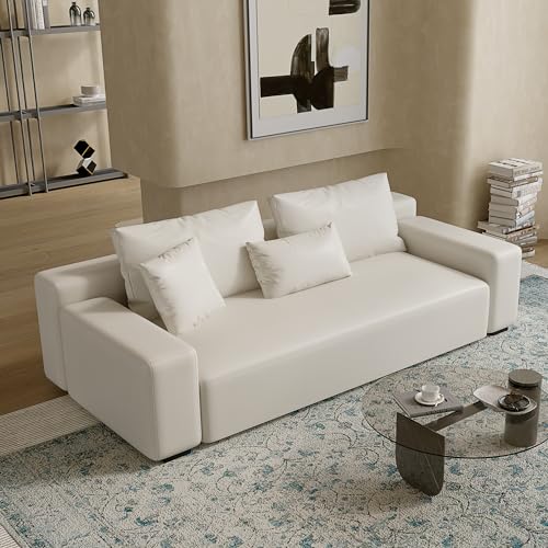 Acanva Modern Minimalist Sofa with Extra Deep Seats for Living Room, Bedroom and Lounge, Vegan Leather Couch