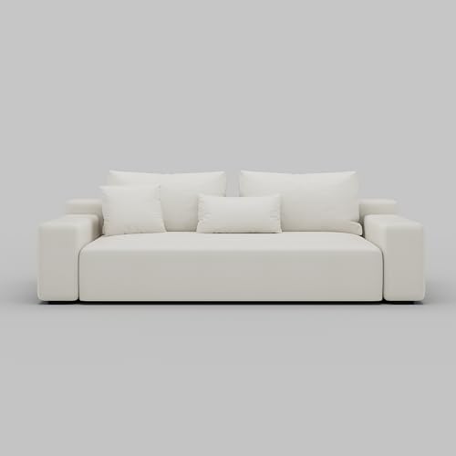 Acanva Modern Minimalist Sofa with Extra Deep Seats for Living Room, Bedroom and Lounge, Vegan Leather Couch
