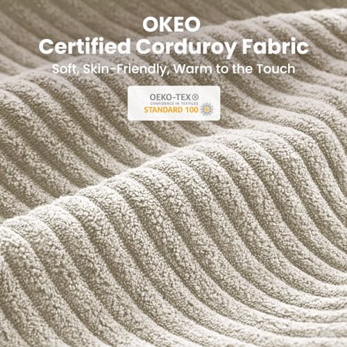 CHIC HOUSE Corduroy Sectional Couch with Ottoman Chaise, L Shaped 4-seat Sofa for Living Room, Apartment, Lounge, Modern Armrest Neck Support Furniture (L-Shaped, Beige)