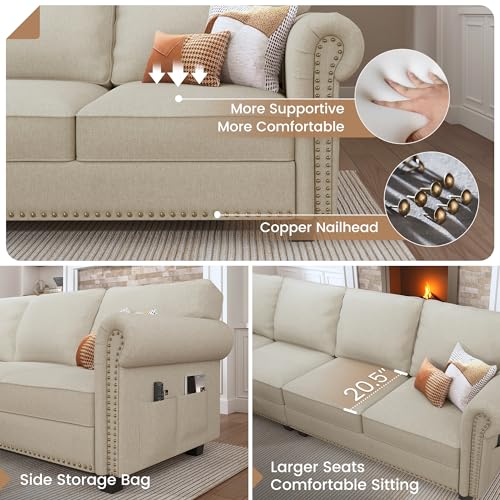 Nolany Sectional Sofa, L Shaped Sectional Couch with Reversible Chaise, Convertible 4 Seater Sofa for Small Space, Beige