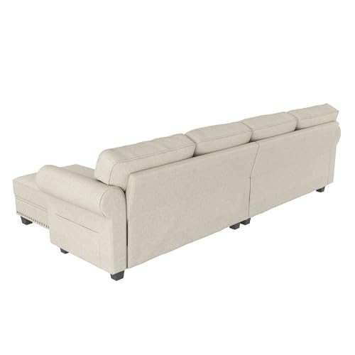 Nolany Sectional Sofa, L Shaped Sectional Couch with Reversible Chaise, Convertible 4 Seater Sofa for Small Space, Beige