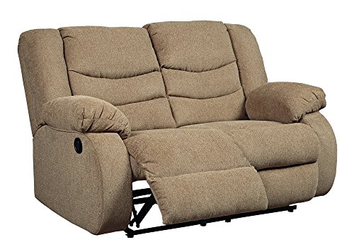 Signature Design by Ashley Tulen Modern Manual Pull Tab Reclining Loveseat, Light Brown