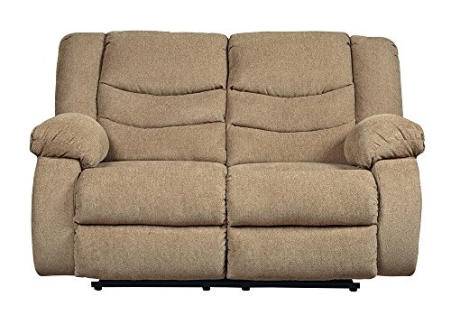 Signature Design by Ashley Tulen Modern Manual Pull Tab Reclining Loveseat, Light Brown