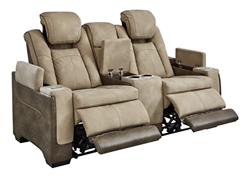 Signature Design by Ashley Next-Gen DuraPella Power Reclining Loveseat with Console & Adjustable Headrest, Sand