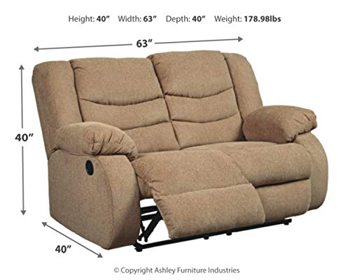 Signature Design by Ashley Tulen Modern Manual Pull Tab Reclining Loveseat, Light Brown
