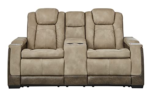 Signature Design by Ashley Next-Gen DuraPella Power Reclining Loveseat with Console & Adjustable Headrest, Sand