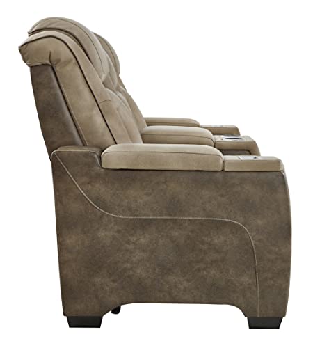 Signature Design by Ashley Next-Gen DuraPella Power Reclining Loveseat with Console & Adjustable Headrest, Sand