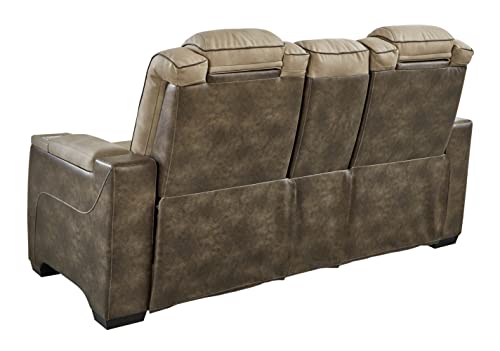 Signature Design by Ashley Next-Gen DuraPella Power Reclining Loveseat with Console & Adjustable Headrest, Sand