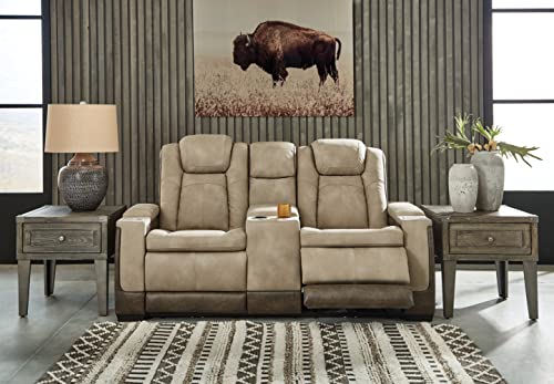 Signature Design by Ashley Next-Gen DuraPella Power Reclining Loveseat with Console & Adjustable Headrest, Sand