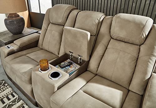 Signature Design by Ashley Next-Gen DuraPella Power Reclining Loveseat with Console & Adjustable Headrest, Sand