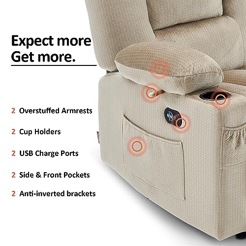 MCombo 55.9" Power Loveseat Recliner with Heat and Vibration, Fabric Electric Loveseat Recliner, USB Charge Port, Cup Holders for Living Room PR648 (Beige)