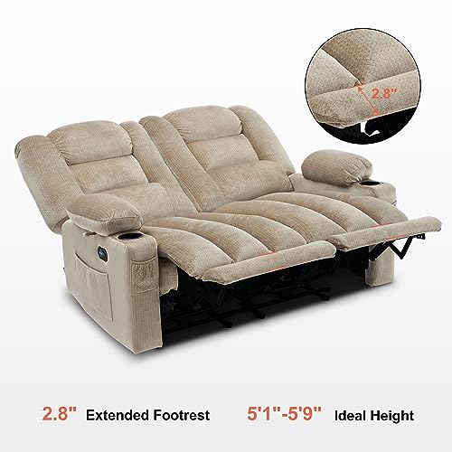 MCombo 55.9" Power Loveseat Recliner with Heat and Vibration, Fabric Electric Loveseat Recliner, USB Charge Port, Cup Holders for Living Room PR648 (Beige)