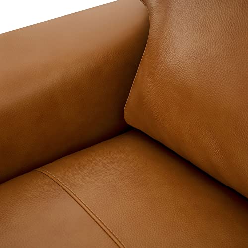 Naomi Home Siggy Genuine Leather Loveseat - Luxurious Comfort, Goose Feather Cushion Filling, Square Arm Design, Sturdy Block Legs, Elegant Tan - Ideal for Living Room, Office, or Bedroom